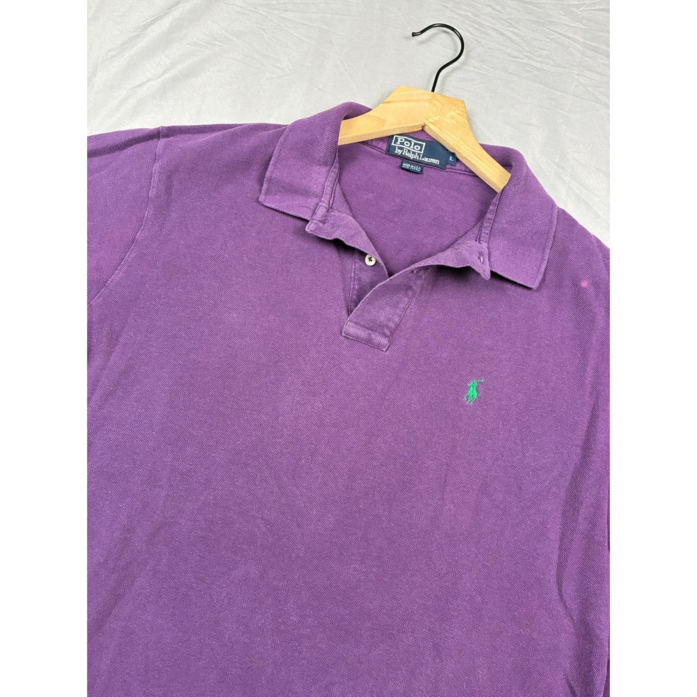 Polo Ralph Lauren Polo Shirt Large Purple Made in USA 90s Vintage Pique Preppy
